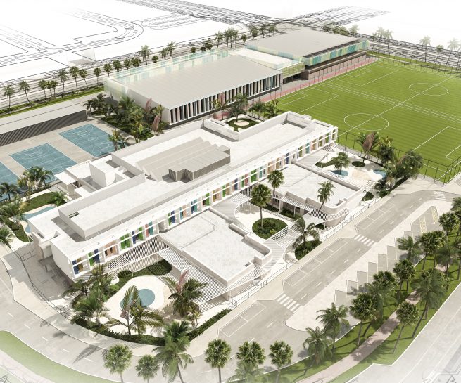 School design - architectural impression aerial view